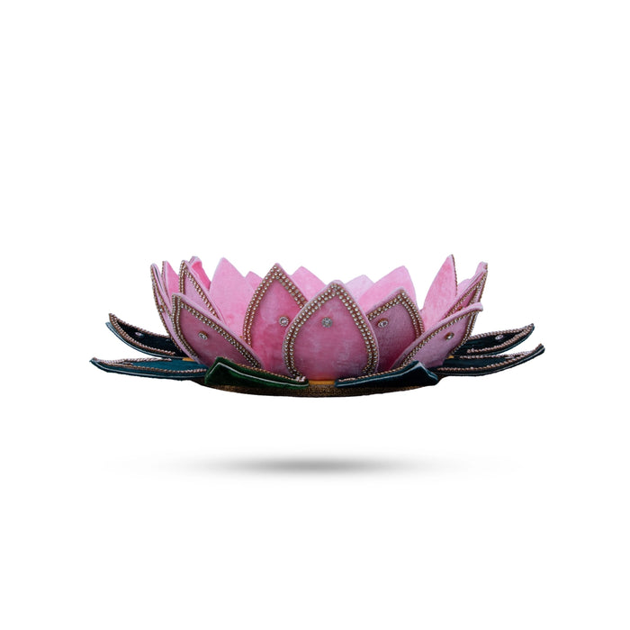 Artificial Flower Deity Stand - 4 x 15 Inches | Velvet & Lotus Design Pooja Aasan/ Decorative Lotus Peedam for Deity