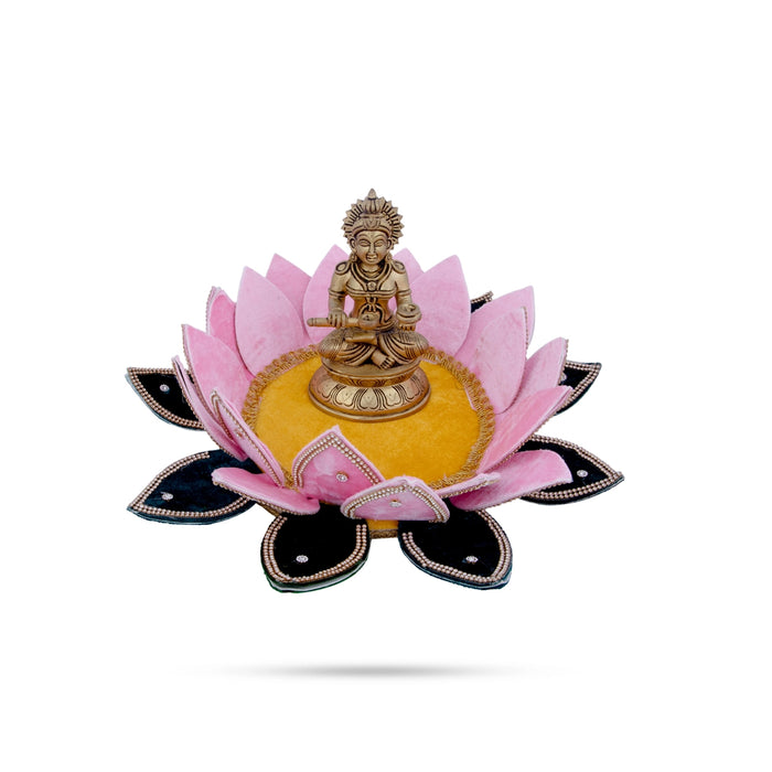 Artificial Flower Deity Stand - 4 x 15 Inches | Velvet & Lotus Design Pooja Aasan/ Decorative Lotus Peedam for Deity