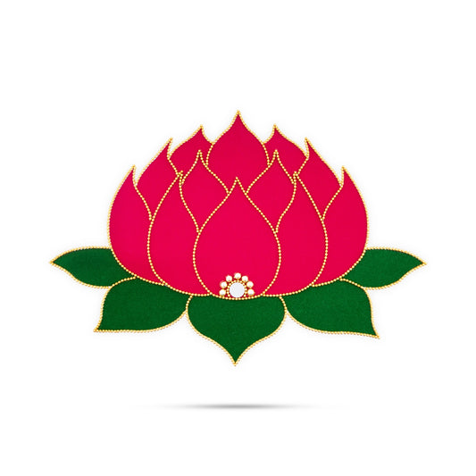 Rangoli Sticker - 8 x 12 Inches | Lotus With Mirror Design Kolam Sticker/ Velvet Muggu Sticker for Pooja Decor - Kolam & Rangoli