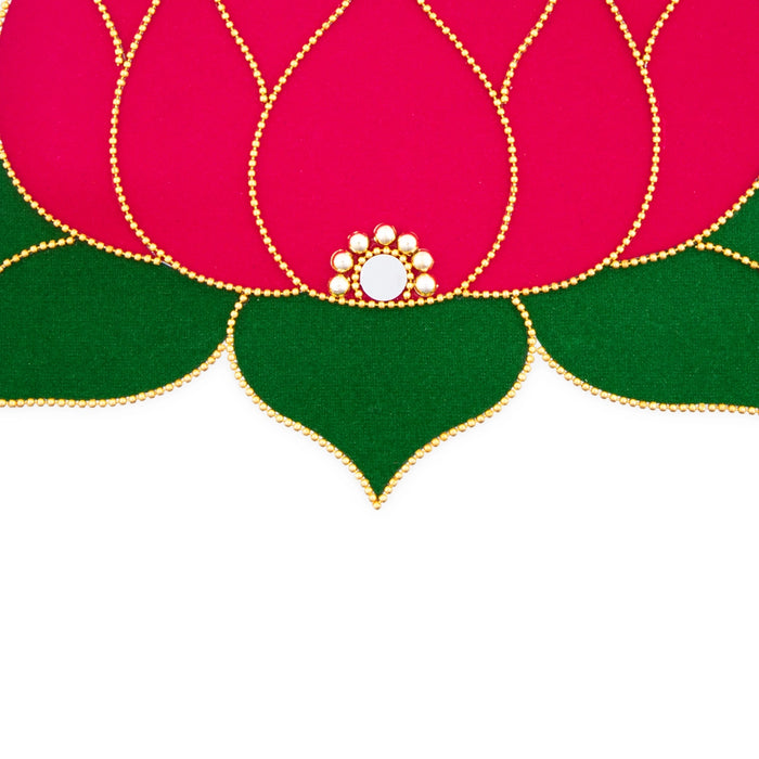 Rangoli Sticker - 8 x 12 Inches | Lotus With Mirror Design Kolam Sticker/ Velvet Muggu Sticker for Pooja Decor