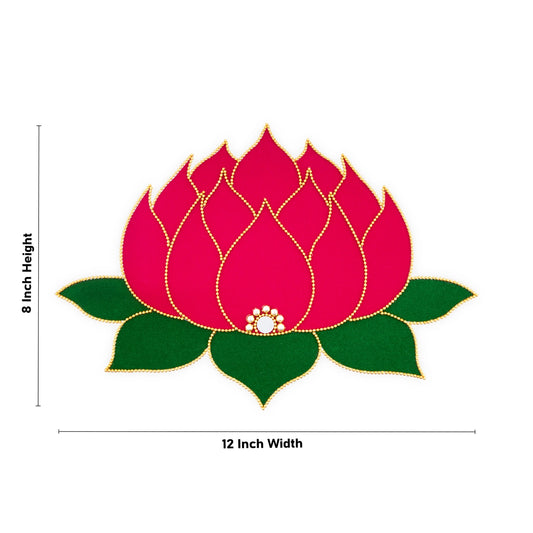 Rangoli Sticker - 8 x 12 Inches | Lotus With Mirror Design Kolam Sticker/ Velvet Muggu Sticker for Pooja Decor - Kolam & Rangoli