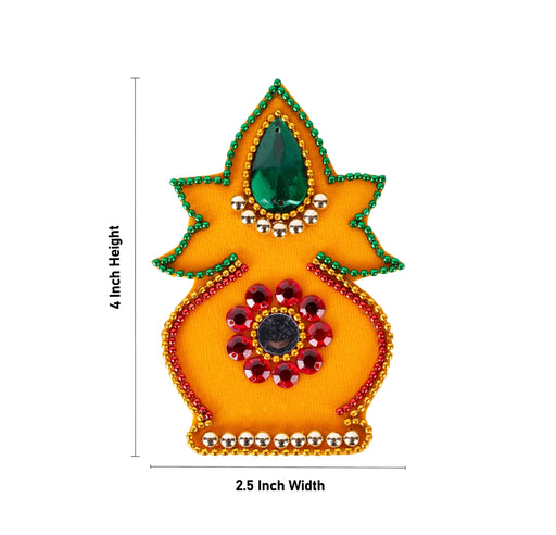 Kalash Design Rangoli Sticker - 4 x 2.5 Inches | Velvet & Beads & Stone Design Kolam Sticker for Home Decor - Kolam & Rangoli