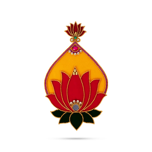 Lotus Design Rangoli Sticker - 9 x 5 Inches | Velvet & Beads & Stone Design Kolam Sticker for Pooja Room - Kolam & Rangoli