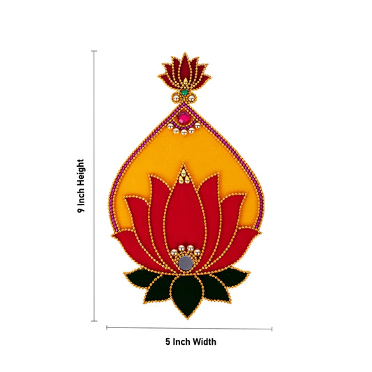 Lotus Design Rangoli Sticker - 9 x 5 Inches | Velvet & Beads & Stone Design Kolam Sticker for Pooja Room - Kolam & Rangoli