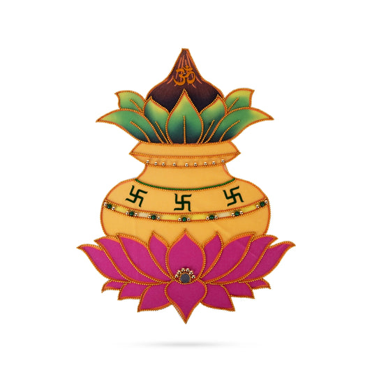 Kalash with Lotus Design Rangoli Sticker - 15 x 11 Inches | Velvet & Beads Design Kolam Sticker for Pooja Room - Kolam & Rangoli