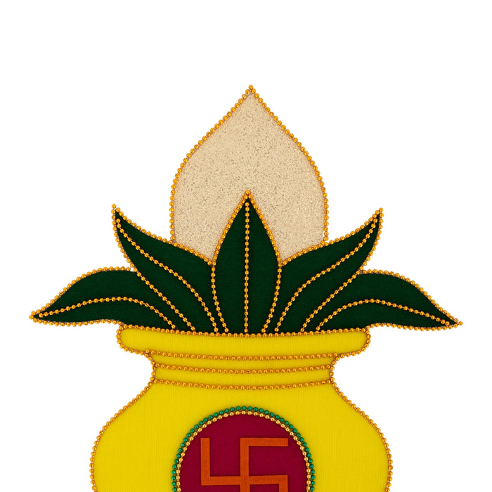 Velvet Rangoli Design- 10 X 8 Inches | Swastik &Kalash Design Rangoli Kolam Design/ Muggu Design For Pooja Room - Kolam & Rangoli