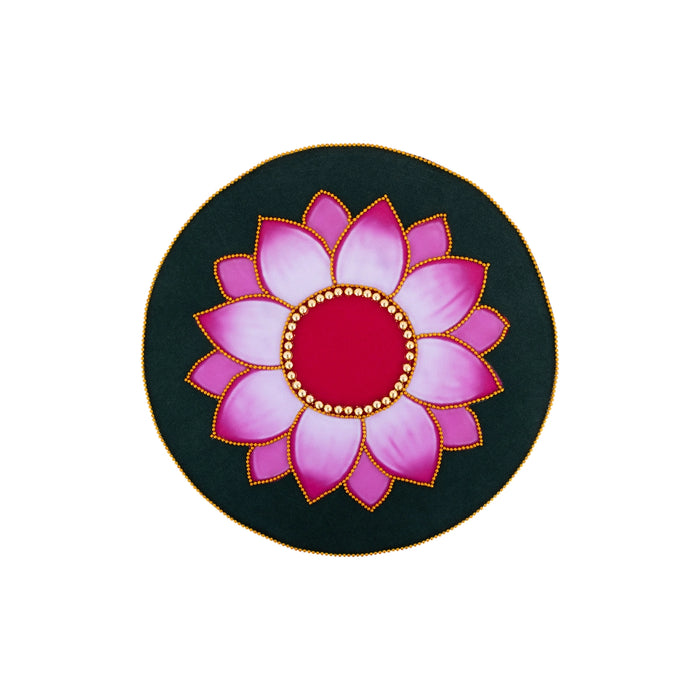 Velvet Rangoli Design - 10 Inches Dia | Lotus Design Rangoli Kolam Design/ Muggu Design For Pooja Room - Kolam & Rangoli
