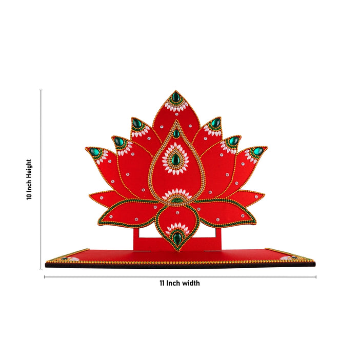 Lotus Design Diya Stand With Base- 10 X 11 Inches | Wooden Stand/ Decorated Lamp Stand/ Deepam Stand For Lighting - Lamp Stands & Accessories