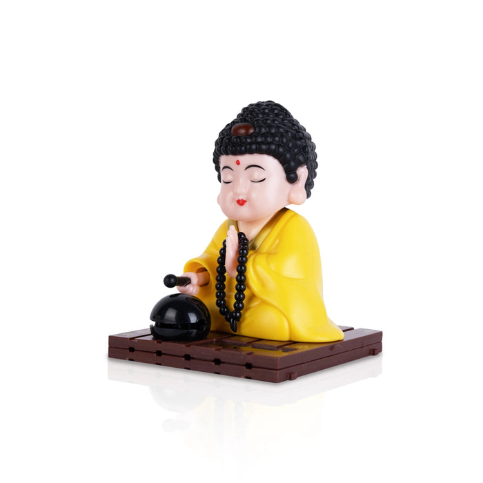 Buddha Statue With Solar Monk - 3.5 X 3 | Resin Statue/ Yellow Buddha Murti Showpiece For Home Decor - Fibre Murties