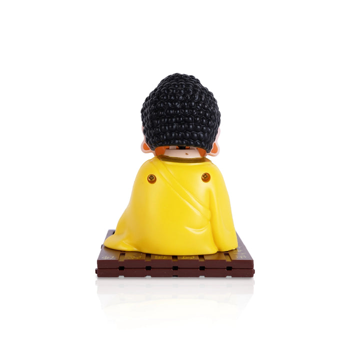 Buddha Statue With Solar Monk - 3.5 X 3 | Resin Statue/ Yellow Buddha Murti Showpiece For Home Decor - Fibre Murties