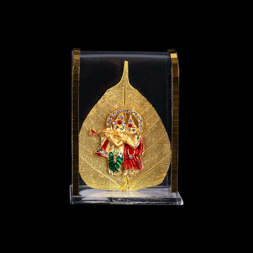 Radha Krishna Murti Doom - 3 X 2 Inches | Leaf With Radha Krishna Idol/ Lucky Radha Krishna Statue For Home - Table Stand Accessories