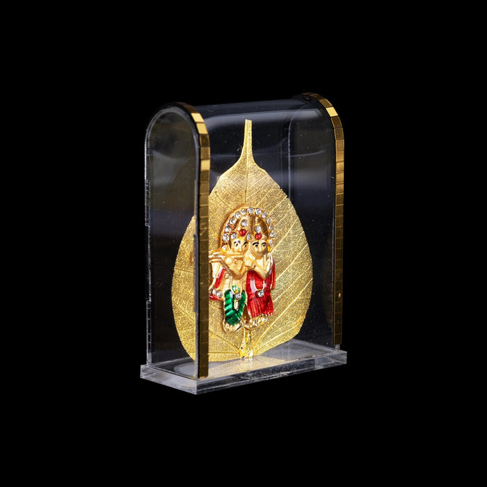 Radha Krishna Murti Doom - 3 X 2 Inches | Leaf With Radha Krishna Idol/ Lucky Radha Krishna Statue For Home - Table Stand Accessories