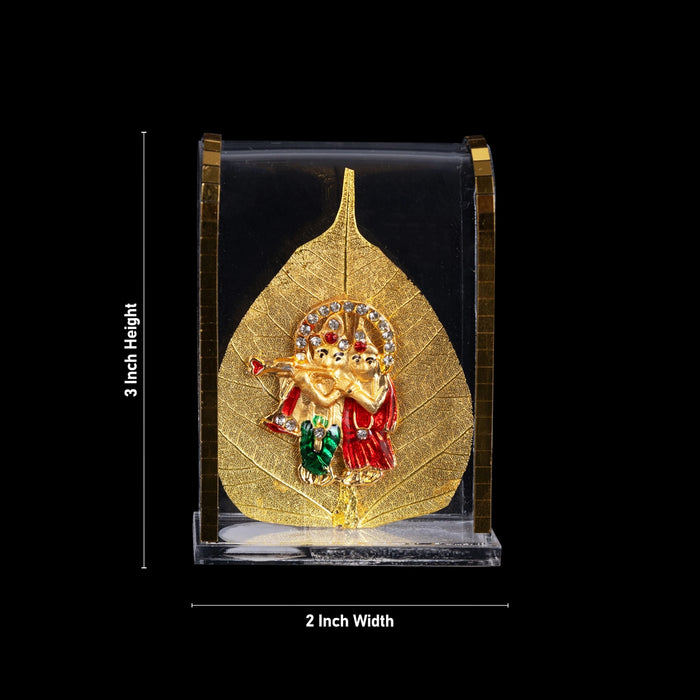 Radha Krishna Murti Doom - 3 X 2 Inches | Leaf With Radha Krishna Idol/ Lucky Radha Krishna Statue For Home - Table Stand Accessories