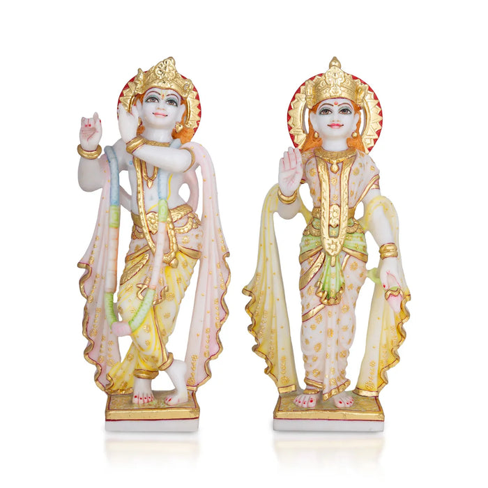 Radha Krishna Standing On Base Murti - 14 x 6 Inches | Marble Idol / Radha Krishna Statue For Home - Fibre Murties