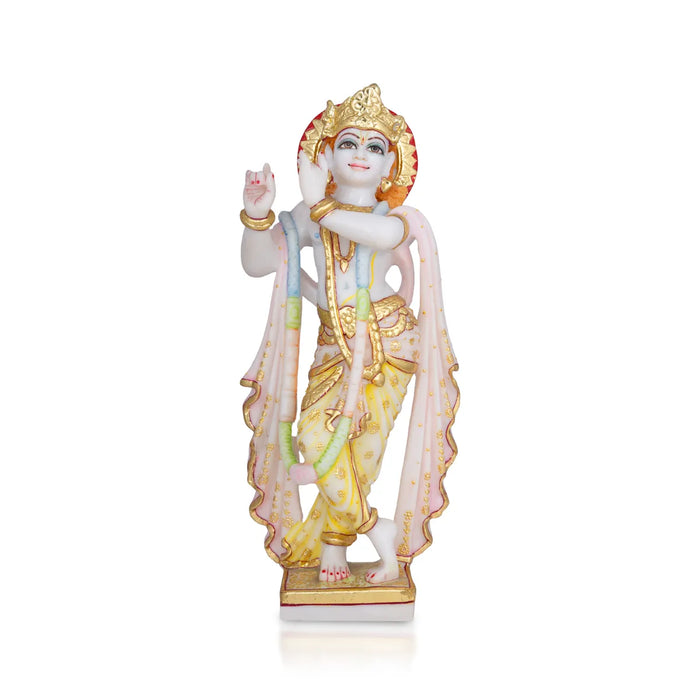 Radha Krishna Standing On Base Murti - 14 x 6 Inches | Marble Idol / Radha Krishna Statue For Home - Fibre Murties
