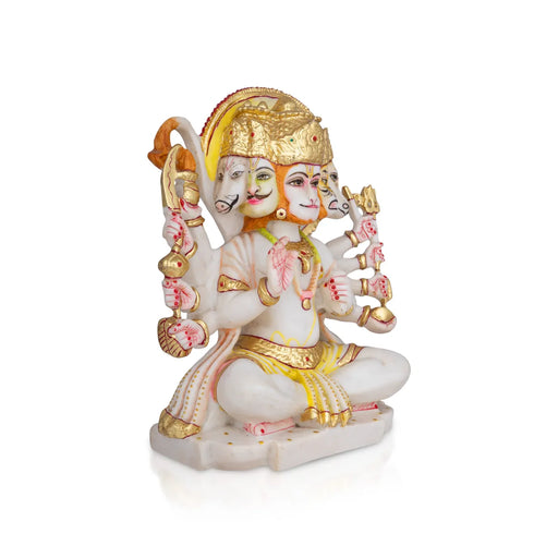 Panchamukhi Hanuman Sitting On Base Murti -12 x 9 Inches | Marble Statue/ Anjaneyar Sculpture For Home Decor - Panchaloha Murties
