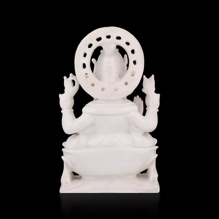 Ganesha Sitting On Base Murti - 9 x 7 Inches | Marble Idol / Vinayakar Statue For Home Pooja Décor - Fibre Murties