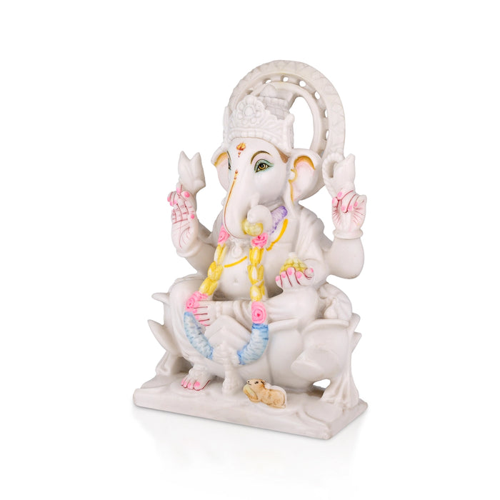 Ganesha Sitting On Base Murti - 9 x 7 Inches | Marble Idol / Vinayakar Statue For Home Pooja Décor - Fibre Murties