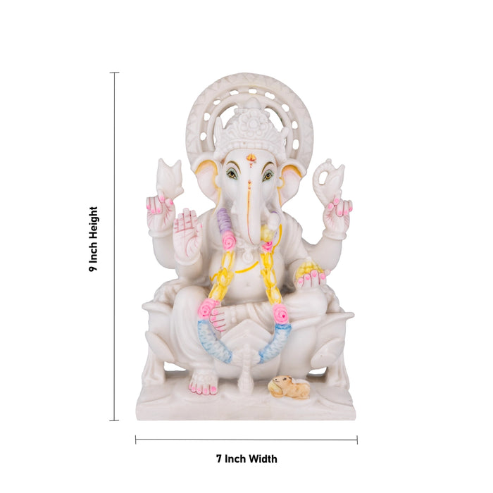 Ganesha Sitting On Base Murti - 9 x 7 Inches | Marble Idol / Vinayakar Statue For Home Pooja Décor - Fibre Murties