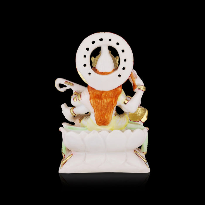 Saraswati Sitting On Base Murti - 9 x 6.5 Inches | Marble Idol / Saraswathy Statue For Home Pooja Décor - Fibre Murties