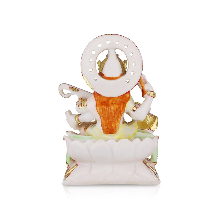 Saraswati Sitting On Base Murti - 9 x 6.5 Inches | Marble Idol / Saraswathy Statue For Home Pooja Décor - Fibre Murties