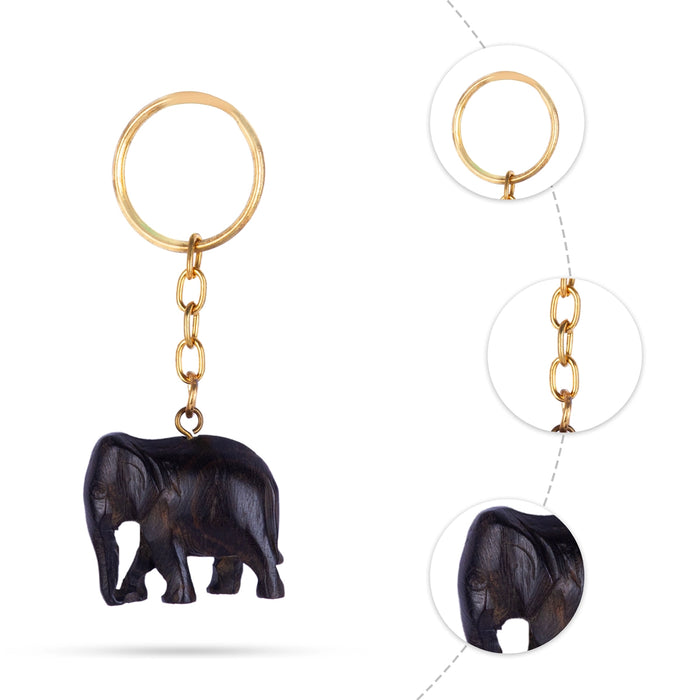 Elephant Design Key Chain - 1 x 1.5 Inches | Rose wood Key Holder/ Key Ring for Car And Bike - Key Chain & Key Holder