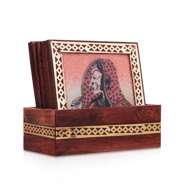 Wooden Coaster Set - Square 4 Inches | Decorative Coaster/ Sheesham Wood Coaster for Home - Table Stand Accessories