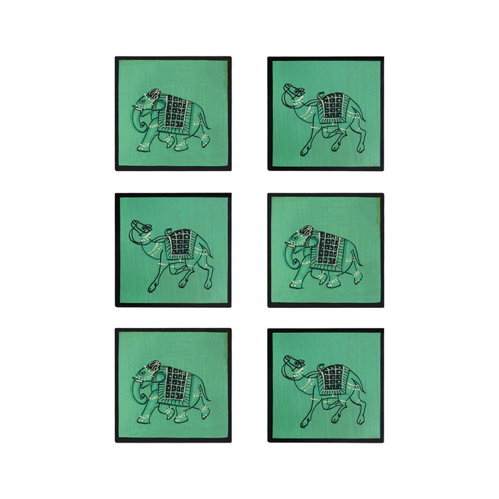 Tea Coaster Set With Box- 2 X 4.5 Inches | Painted Cup Coaster/ Table Coaster/ Wooden Coaster For Dining Table - Table Stand Accessories