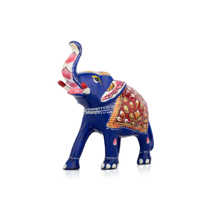 Elephant Statue - 4 x 3.5 Inches | Metal Statue/ Painted Elephant Figurine/ Elephant Sculpture for Home