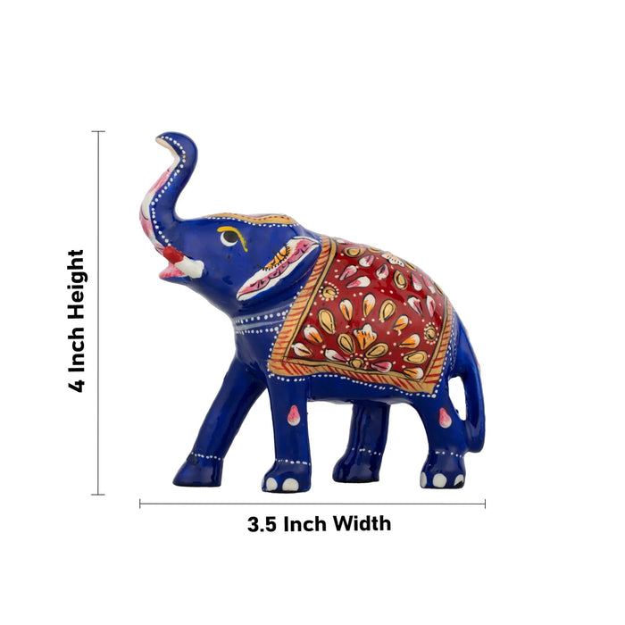 Elephant Statue - 4 x 3.5 Inches | Metal Statue/ Painted Elephant Figurine/ Elephant Sculpture for Home