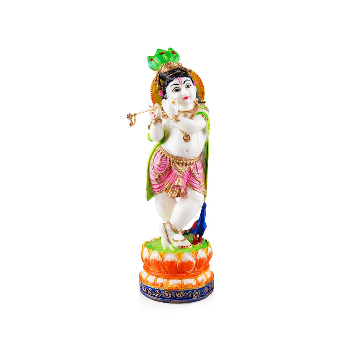 Flute Krishna Murti - 15 x 4 Inches | Resin Statue/ Painted Krishna Idol/ Standing Krishna Statue for Pooja