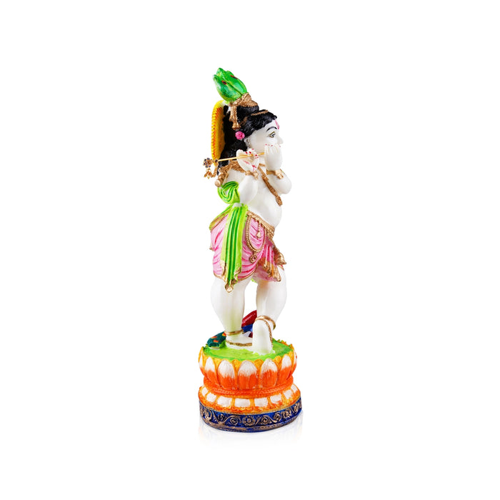 Flute Krishna Murti - 15 x 4 Inches | Resin Statue/ Painted Krishna Idol/ Standing Krishna Statue for Pooja