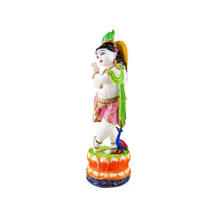 Flute Krishna Murti - 15 x 4 Inches | Resin Statue/ Painted Krishna Idol/ Standing Krishna Statue for Pooja