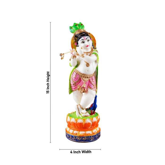 Flute Krishna Murti - 15 x 4 Inches | Resin Statue/ Painted Krishna Idol/ Standing Krishna Statue for Pooja