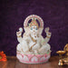 Ganesh Murti Sitting On Lotus Flower - 11 x 8 Inches | Resin Statue/ Ganpati Murti/ Painted Vinayaka Statue - Fibre Murties