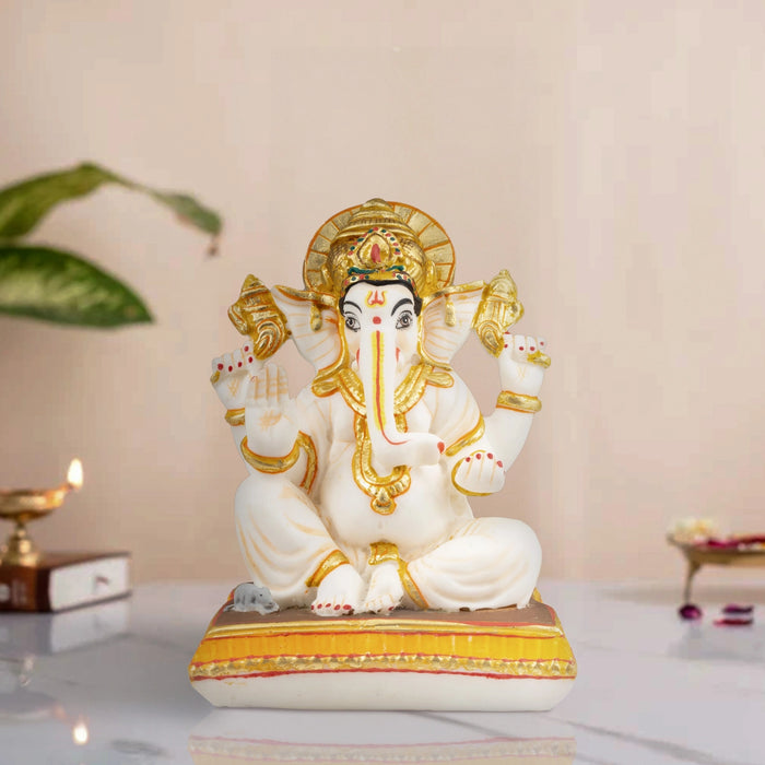 Ganesh Murti - 7 x 5 Inches | Resin Statue/ Painted Vinayagar Statue/ Ganesha Statue for Pooja