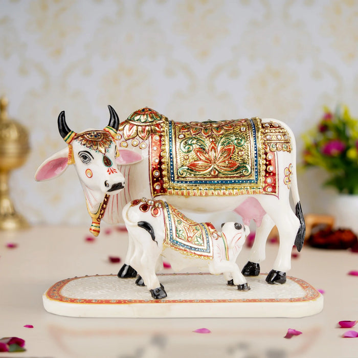 Cow And Calf Statue - 7 x 9 Inches | Resin Statue/ Painted Cow And Calf Idol for Home Decor - Table Stand Accessories