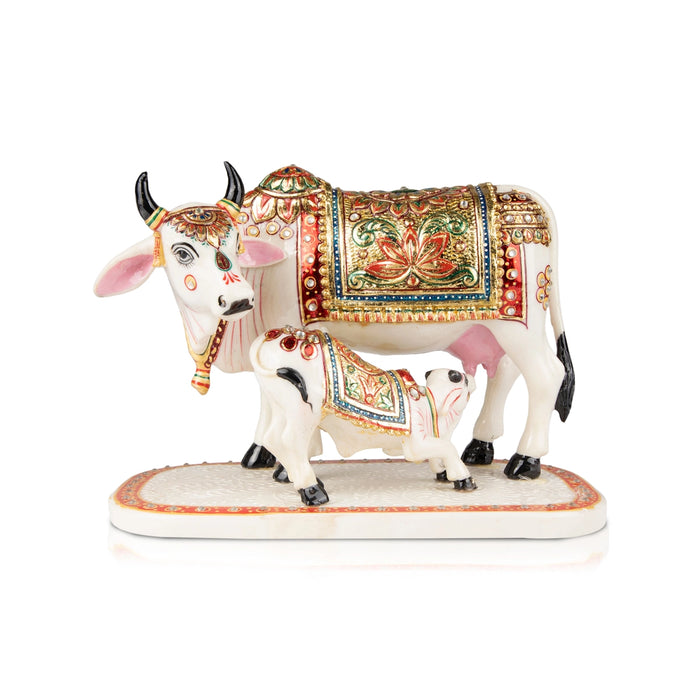 Cow And Calf Statue - 7 x 9 Inches | Resin Statue/ Painted Cow And Calf Idol for Home Decor - Table Stand Accessories