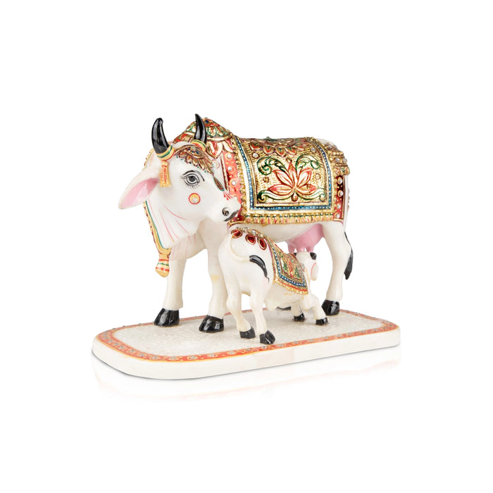 Cow And Calf Statue - 7 x 9 Inches | Resin Statue/ Painted Cow And Calf Idol for Home Decor - Table Stand Accessories