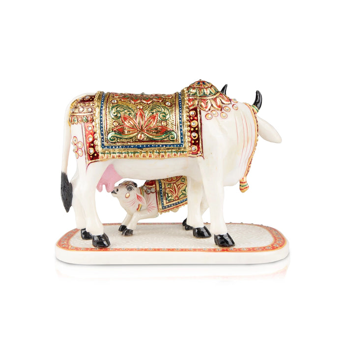 Cow And Calf Statue - 7 x 9 Inches | Resin Statue/ Painted Cow And Calf Idol for Home Decor - Table Stand Accessories