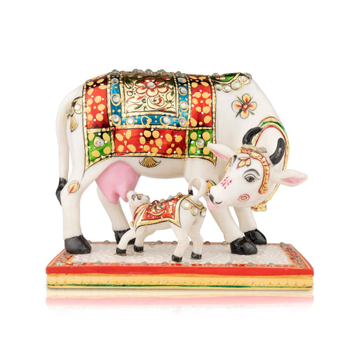 Cow And Calf Statue - 5.5 x 6.5 Inches | Resin Statue/ Painted Cow And Calf Idol for Home Decor - Table Stand Accessories