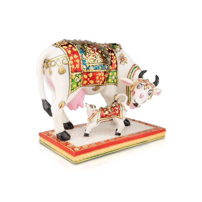 Cow And Calf Statue - 5.5 x 6.5 Inches | Resin Statue/ Painted Cow And Calf Idol for Home Decor - Table Stand Accessories