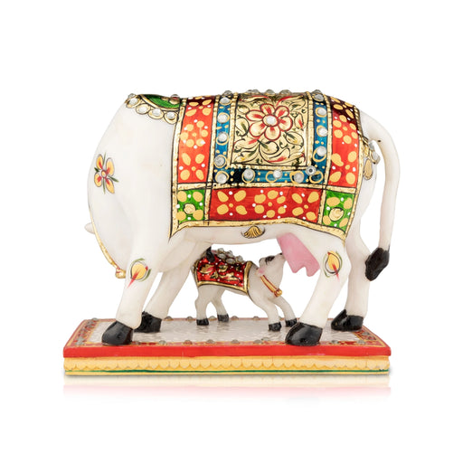 Cow And Calf Statue - 5.5 x 6.5 Inches | Resin Statue/ Painted Cow And Calf Idol for Home Decor - Table Stand Accessories