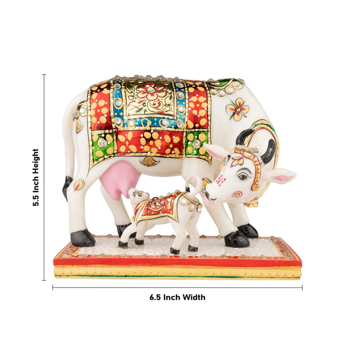 Cow And Calf Statue - 5.5 x 6.5 Inches | Resin Statue/ Painted Cow And Calf Idol for Home Decor - Table Stand Accessories
