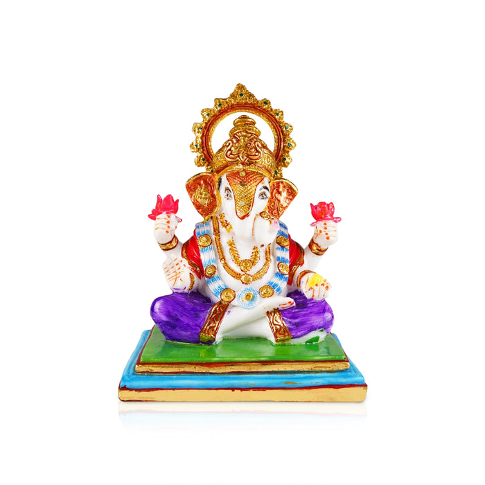 Ganesh Murti - 10 x 7 Inches | Resin Statue/ Ganpati Murti/ Painted Vinayaka Statue for Pooja