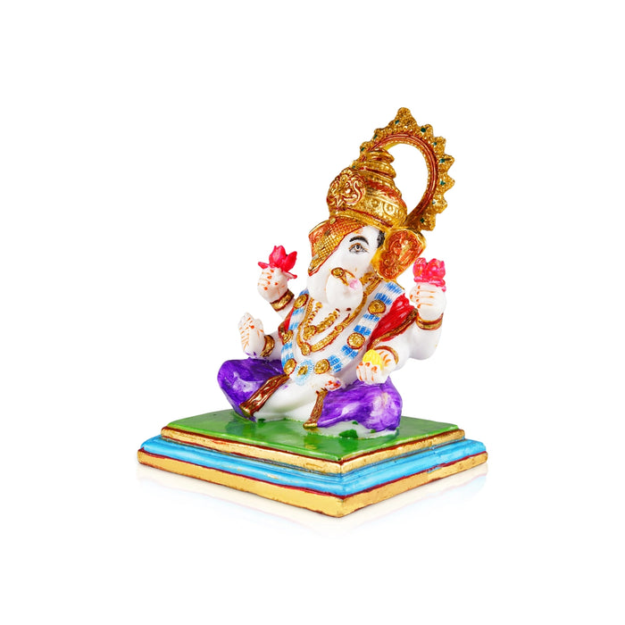 Ganesh Murti - 10 x 7 Inches | Resin Statue/ Ganpati Murti/ Painted Vinayaka Statue for Pooja