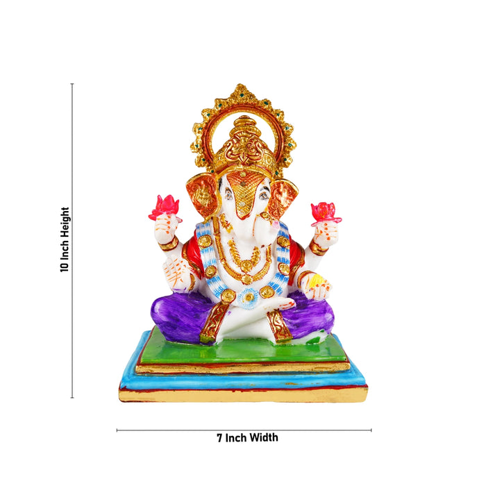 Ganesh Murti - 10 x 7 Inches | Resin Statue/ Ganpati Murti/ Painted Vinayaka Statue for Pooja