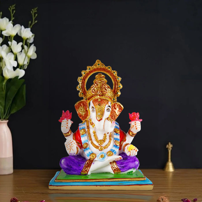 Ganesh Murti - 10 x 7 Inches | Resin Statue/ Ganpati Murti/ Painted Vinayaka Statue for Pooja