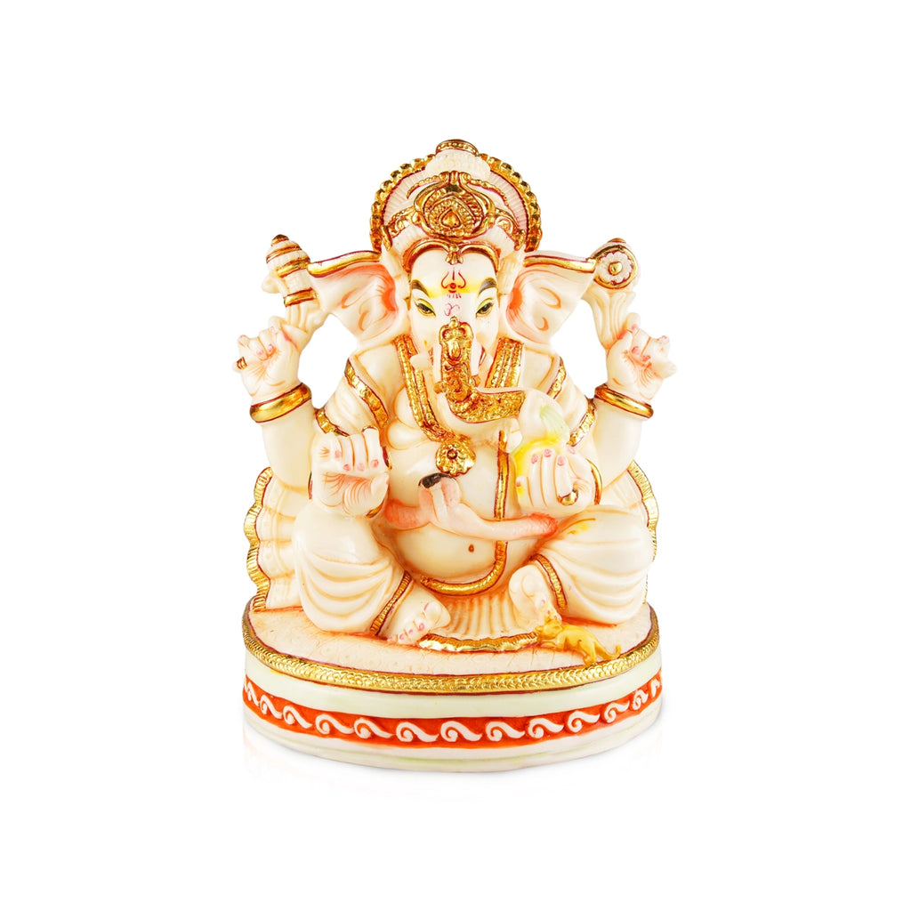 Ganesh Murti Sitting On Chowki - 9 x 8 Inches | Resin Statue/ Ganpati Murti/ Vinayaka Statue for Pooja