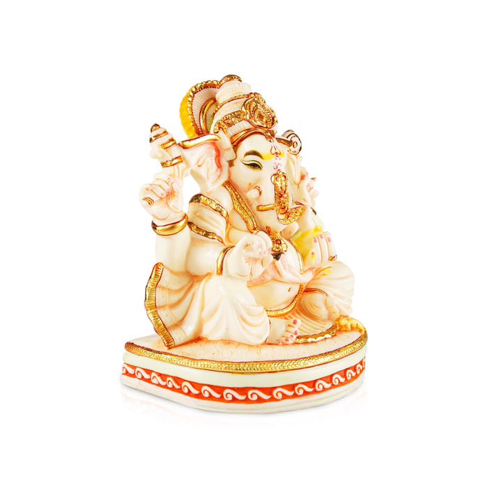 Ganesh Murti Sitting On Chowki - 9 x 8 Inches | Resin Statue/ Ganpati Murti/ Vinayaka Statue for Pooja